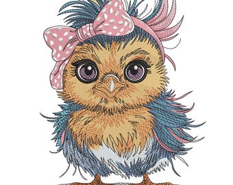Owl with Pink Bow Embroidery Design, Baby Bird Animal Machine Embroidery File, Instant Download