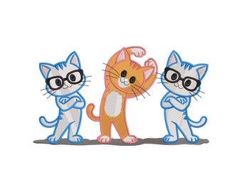 Playful Kitty Trio Embroidery Design, Kawaii Cats Group Machine Embroidery File, Instant Download