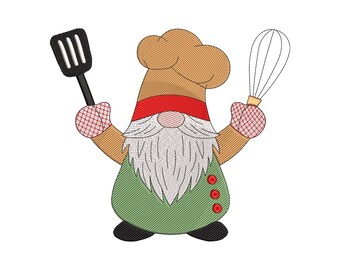 Chef-kok kabouter bakken borduurontwerp, keuken bedrijf spatel machineborduurbestand, Instant Download