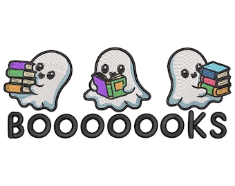 Diseño de bordado de fantasmas de Booooks, archivo de libro de fantasmas con bordado de Halloween, archivo de bordado para amantes de la lectura, bordado de lectura de fantasmas, instantáneo