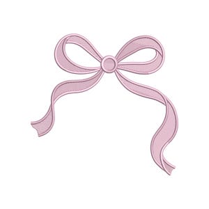 Puede incluir: Imagen renderizada digitalmente de un lazo rosa claro con un diseño texturizado detallado. El lazo presenta dos bucles y dos cintas que fluyen, todas con un sutil patrón de rayas. El lazo está centrado sobre un fondo blanco.