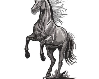Powerful Majestic Wild Horse Embroidery Design: Animal Machine Embroidery File, Instant Download (5 Sizes)