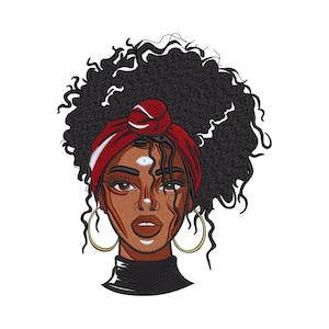 Afro kvinna broderidesign: Afrikansk snygg flicka huvudbonad, hår maskinbroderi digital fil