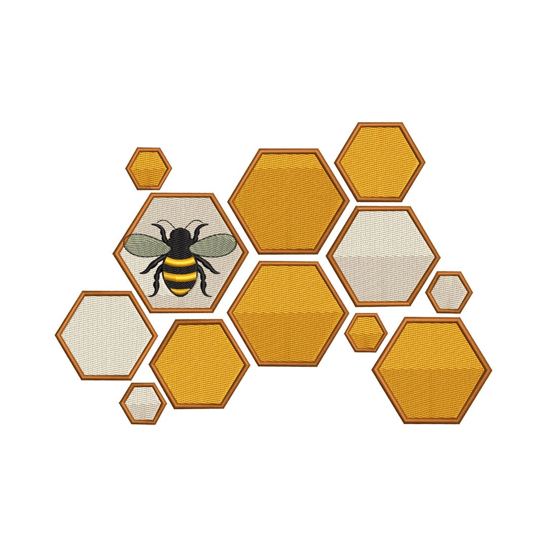 Bee Honeycomb Embroidery Design, Modern Honey Bee Machine Embroidery ...