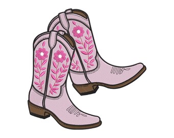 Pink Cowgirl Boots Embroidery Design, Western Floral Machine Embroidery File, Instant Download