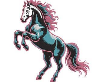 Rearing Horse Embroidery Design, Majestic Stallion Machine Embroidery File, Instant Download