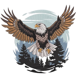 Flying Eagle Embroidery Design, Eagle Machine Embroidery File, Bird Scene Embroidery Pattern, Wildlife Machine Embroidery, Instant Download