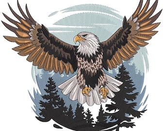 Fliegender Adler, Adler Maschinenstickerei, Vogel Szene Stickmuster, Wildtier Maschinenstickerei, Instant Download