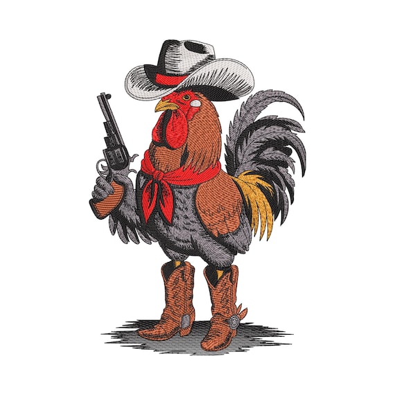 Cowboy Hat Rooster Embroidery Design, Funny Western Chicken Machine Embroidery File, Instant Download