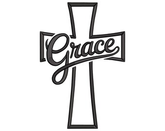 Grace Cross Christian Embroidery Design, Religious Script Machine Embroidery File, Instant Download