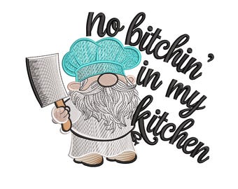 Funny Kitchen Chef Gnome Embroidery Design, Cooking Machine Embroidery Digital File, Instant Download