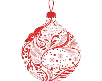 Christmas Ornament Embroidery Design, Red Floral Bauble Machine Embroidery File, Instant Download