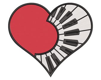 Heart Piano Keys Embroidery Design, Music Lover Machine Embroidery File, Instant Download