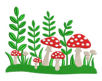 Whimsical Red Mushroom Embroidery Design: Fairy Garden Toadstool Machine Embroidery File, Instant Download