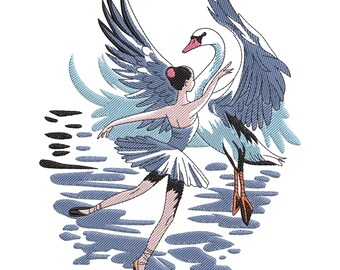 Ballet Dancer with Swan Embroidery Design, Dancing Women Machine Embroidery Digital File, Instant Download