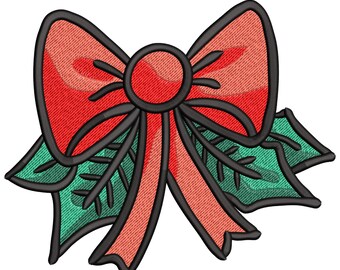 Christmas Bow Embroidery Design, Festive Holiday Machine File (PES)