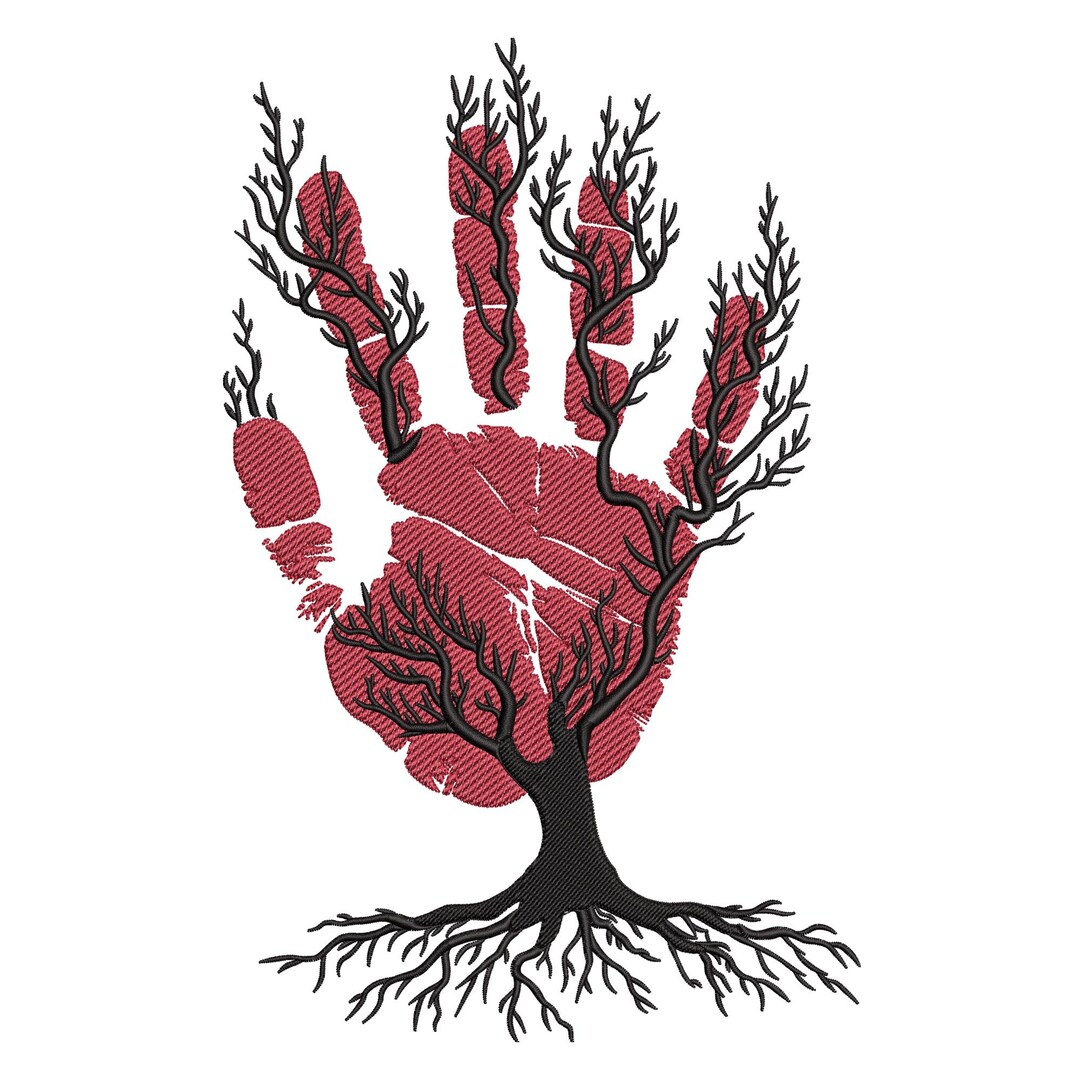 Red Hand With Tree Roots Embroidery Design: Nature Branches Machine ...