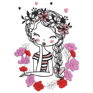 Floral Dream Girl Embroidery Design: Machine Embroidery File, PES & Multiple Format, (9 Sizes)