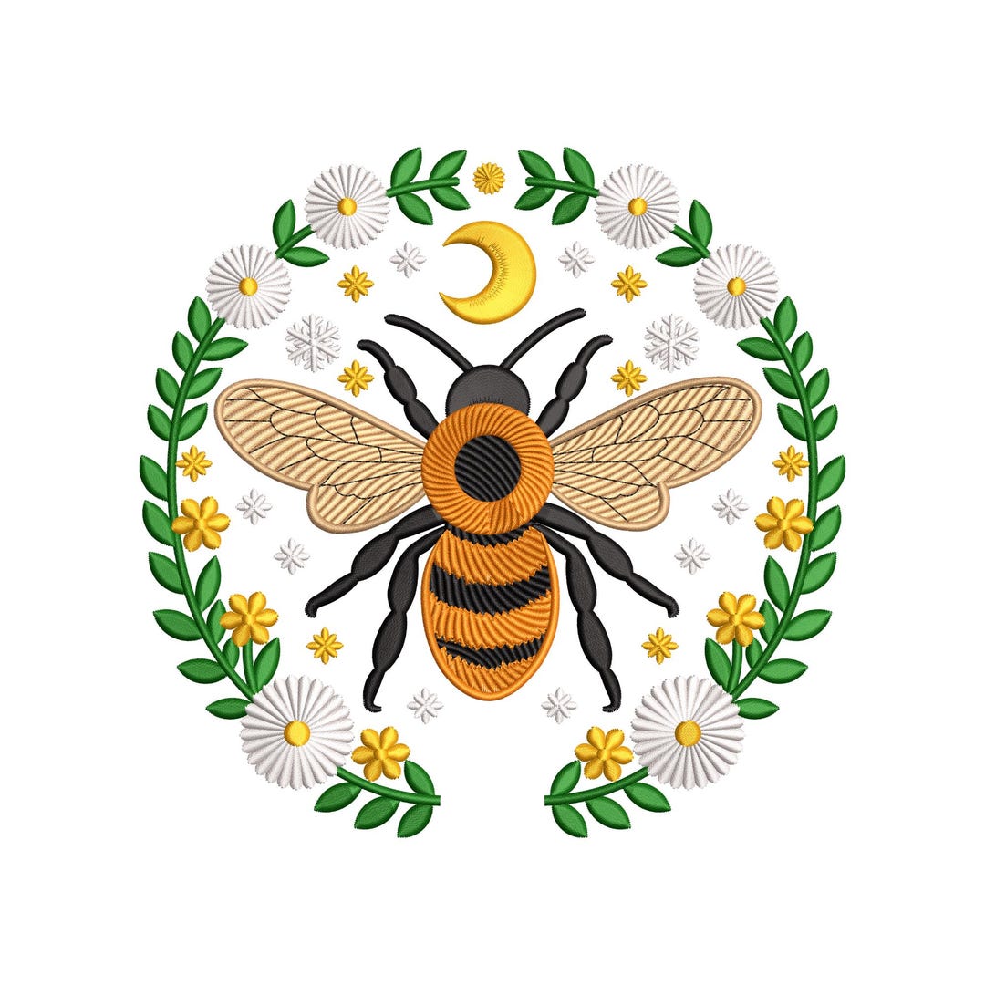 Bee Floral Wreath Embroidery Design, Botanical Honey Comb Machine ...
