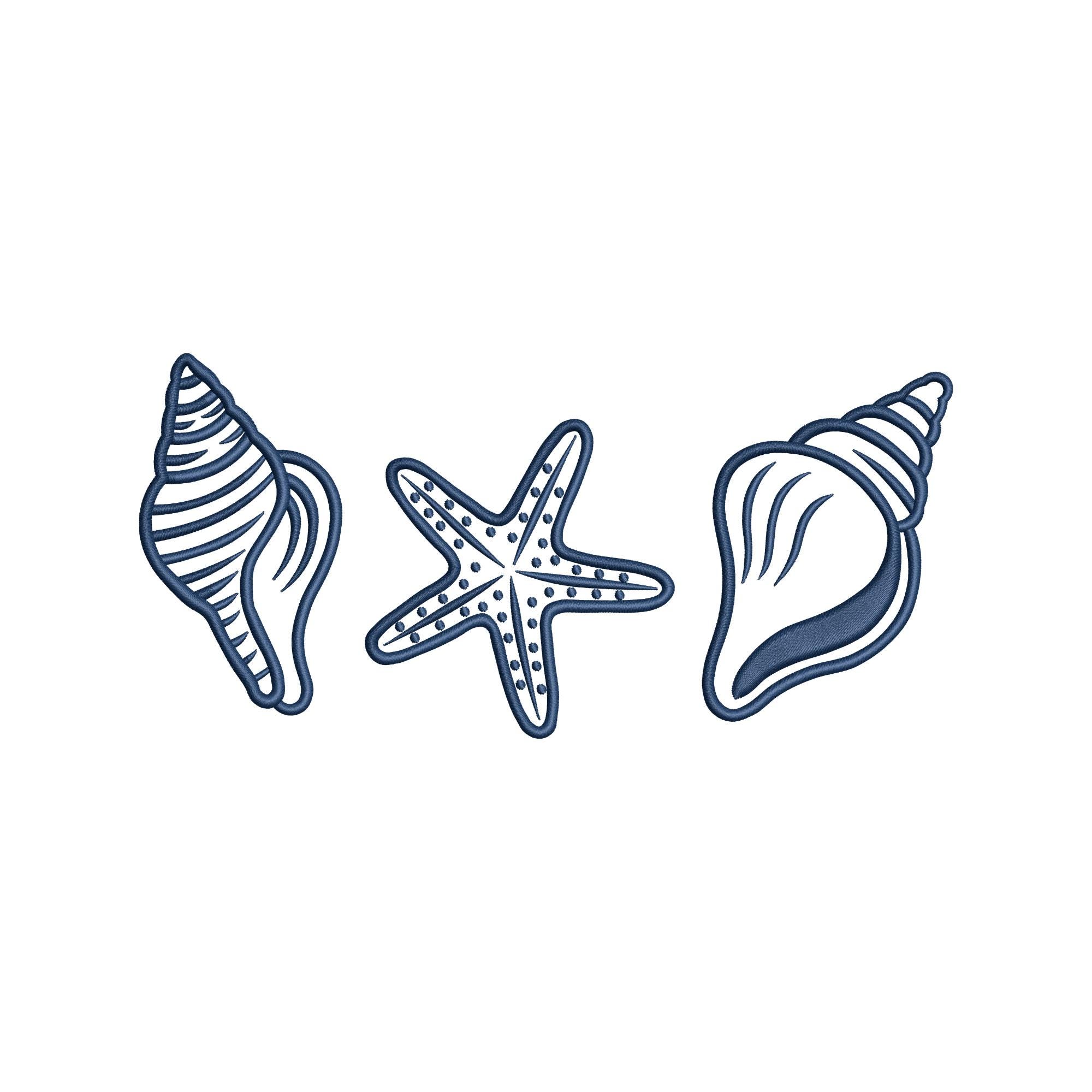 Seashell and Starfish Embroidery Design, Nautical Shell Trio Machine ...