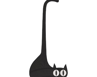 Black Cat Silhouette Embroidery Design, Minimal Long Tail Kitten Machine Embroidery File, Instant Download