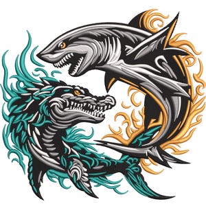 Angry Shark Machine Embroidery Design, Dragon Design Embroidery File, Ocean Machine Embroidery File, White Shark Machine Embroidery EMB, PES