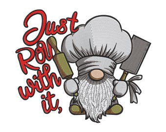 Chef-kok Gnome borduurontwerp "Just Roll With It" (PES)
