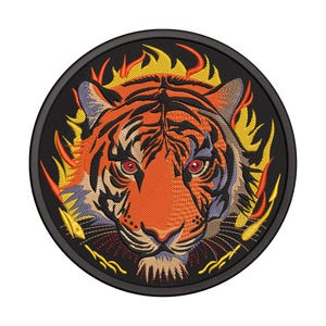 Powerful Tiger Head with Flames Embroidery Design, Jungle King Machine Embroidery File, Instant Download