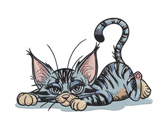 Diseño de bordado de gatito juguetón, archivo digital para bordado a máquina, descarga instantánea