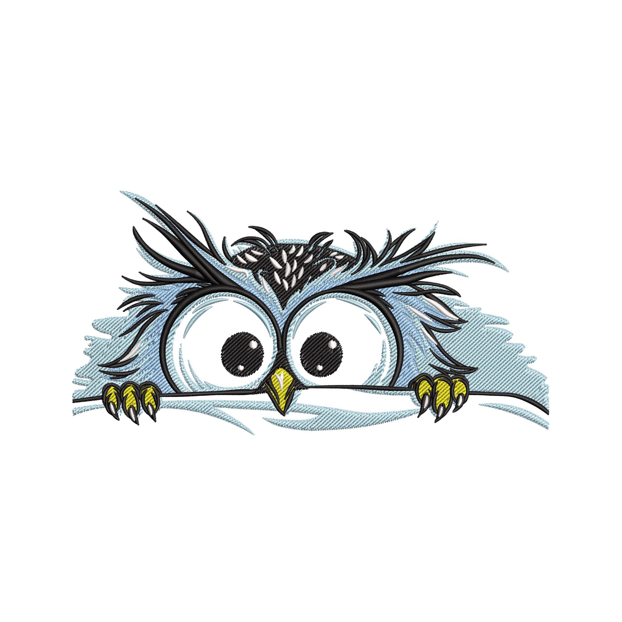 Peekaboo Owl Embroidery Design, Whimsical Bird Machine Embroidery Digital File, Instant Download