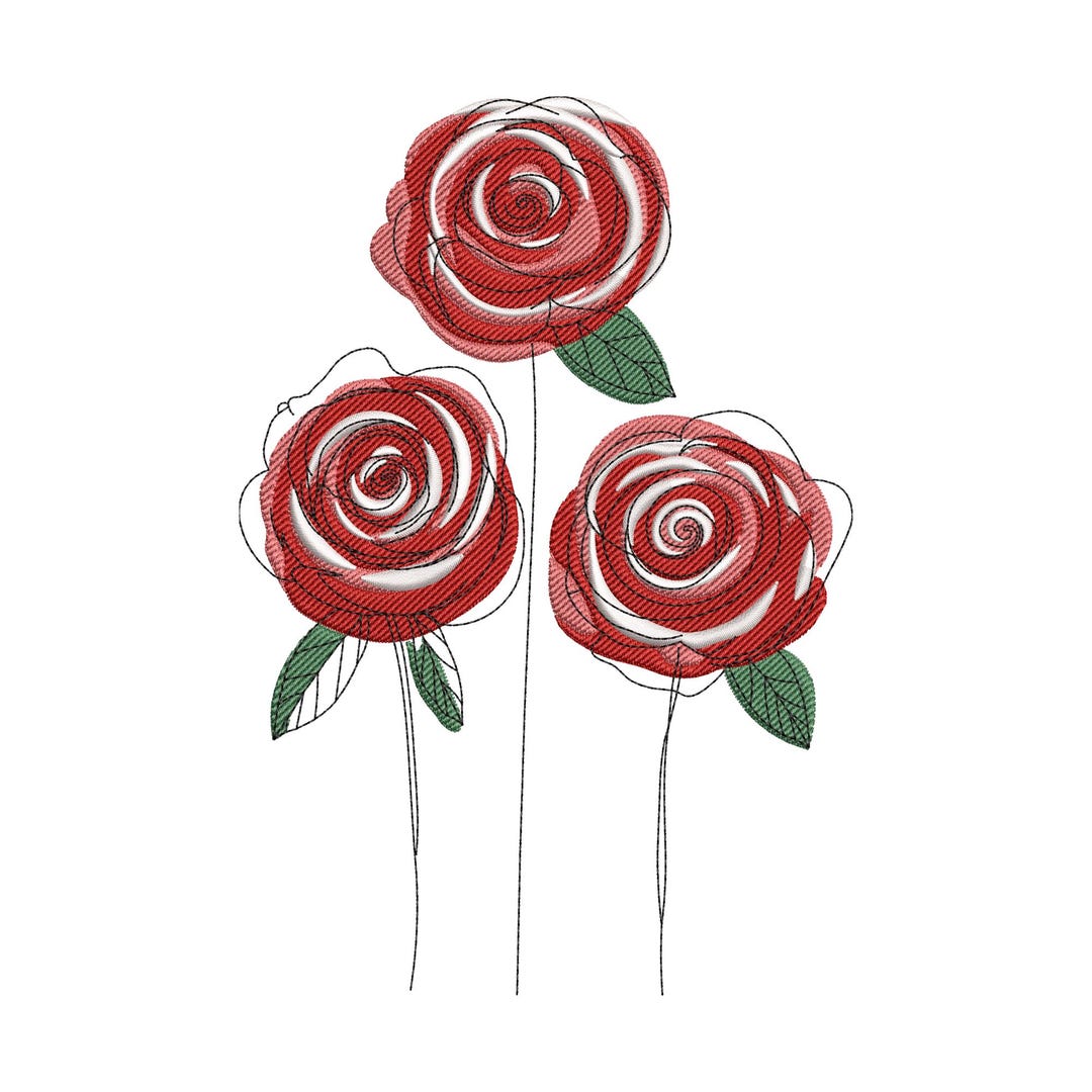 Three Roses Sketh Three Roses Sketch Embroidery Design, Floral Line Art Machine ...