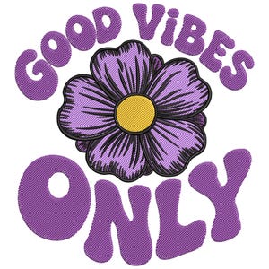 Diseño de bordado &quot;Solo buenas vibras&quot;, archivo de bordado a máquina &quot;Positividad&quot;, diseño de bordado hippie, archivo de bordado a máquina, descarga instantánea