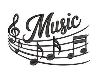 Music Notes Embroidery Design, Musical Staff Machine Embroidery File, Instant Download