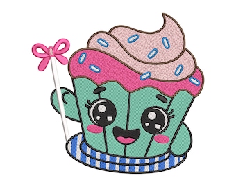 Smiling Cupcake Embroidery Design, Sweet Dessert Machine Embroidery File, Instant Download