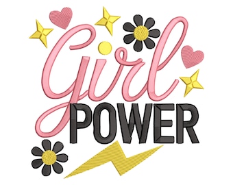 Girl Power typografie borduurontwerp, Empowered Power Machine-borduurtekstbestand, Instant Download