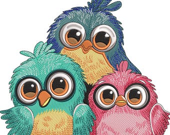 Colorful Owl Embroidery Design: Forest Midnight Owls Machine Embroidery File PES DST & Multiple Formats