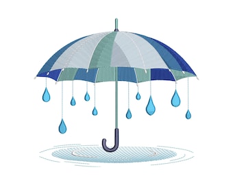 Umbrella with Raindrops Embroidery Design, Rainy Day Machine Embroidery File, Instant Download