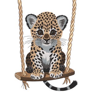 Leopard Cub on Swing Embroidery Design, Leopard Face Easy Simple Machine Embroidery, Leopard Print Hearts Embroidery File, Baby Leopard EMB