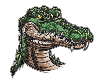 Fierce Crocodile Head Embroidery Design, Green Predator Machine Embroidery File, Instant Download