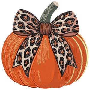 Leopard Bow Pumpkin Embroidery Design, Leopard Coquette Bow Machine Embroidery File, Machine Embroidery, Pumpkin Cheetah Embroidery File