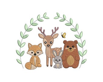 Woodland Animals Embroidery Design, Fox Deer Bunny Bear Embroidery Pattern File, Instant Download