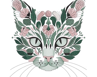 Floral Bunny Face Embroidery Design, Spring Rabbit Flowers Pattern Machine Embroidery File, Instant Download