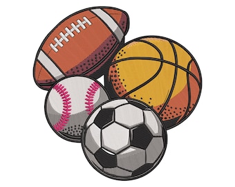 Sportballen machineborduurontwerp, voetbal, basketbal, honkbal, voetbalborduurbestand, direct downloaden