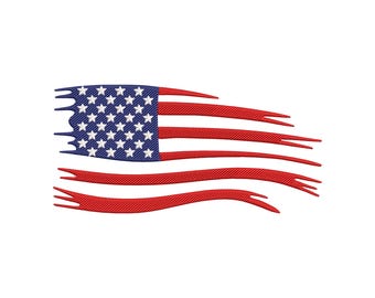 Distressed American Flag Embroidery Design, USA Stars and Stripes Machine Embroidery File, Instant Download
