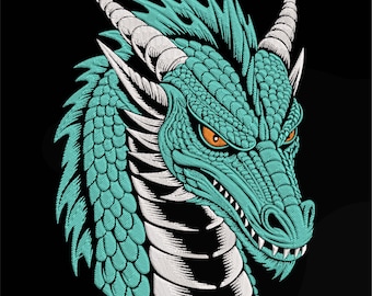 Fierce Fantasy Dragon Head Embroidery Design, Gothic Machine Embroidery Digital File, Instant Download