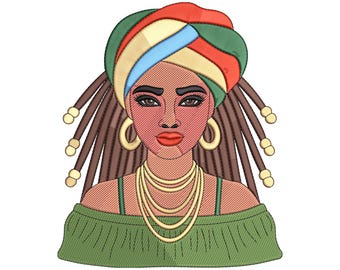 Cultural Woman Portrait Embroidery Design, Afro Caribbean Lady Machine Embroidery File, Instant Download