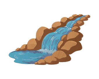 Waterfall Embroidery Design, Nature Waterfall Machine Embroidery File, Mountain Stream Embroidery, Instant Download