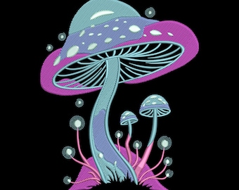 Borduurontwerp psychedelische paddenstoel, magische fee machineborduurbestand, Instant Download