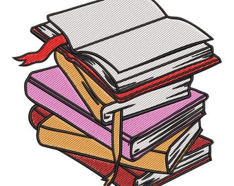 Stack of Books Embroidery Design, Reading & Study Theme Machine Embroidery File, Instant Download