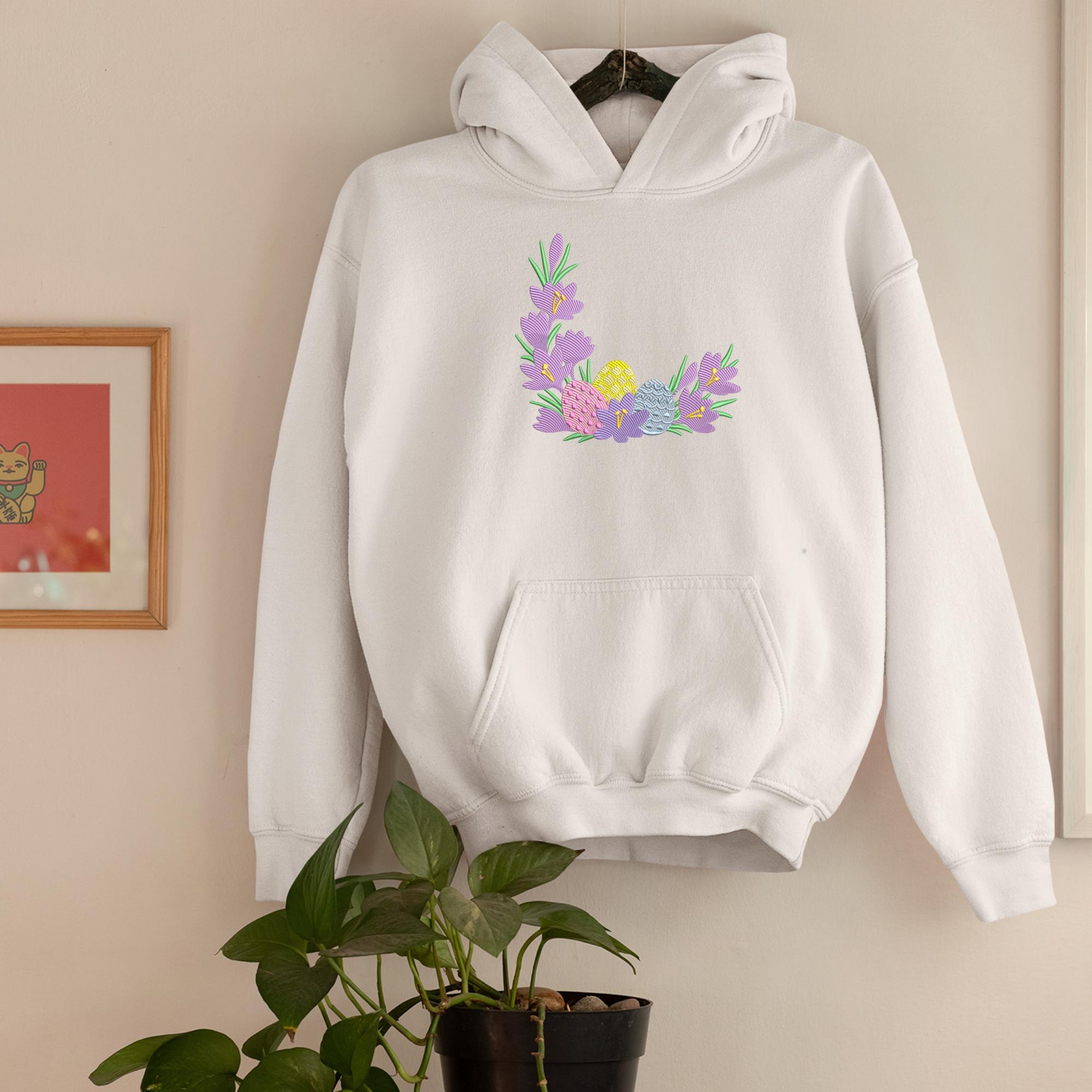 Easter Floral Corner Embroidery Design, Spring Flowers With Bunny Eggs ...
